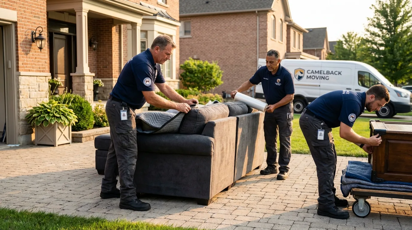 Large estate moving crew wrapping furniture in Cooperstown, ND